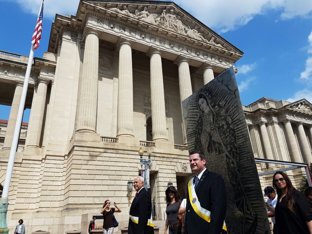 The Virgen carried in front of the National Archives in Washington, D.C.